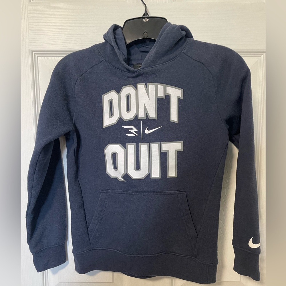 NIKE Don't Quit boys‎ hoodie sweat shirt navy blue white 3 brand size S youth